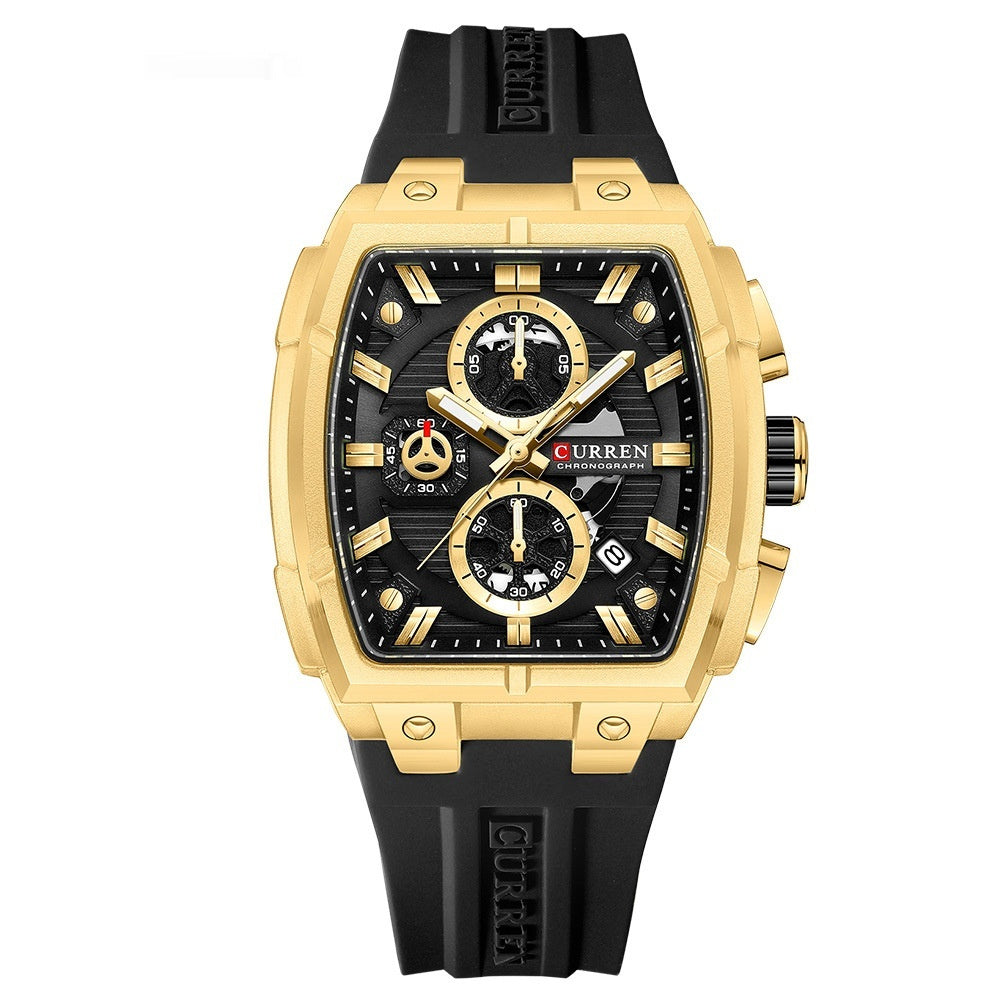 Kairun Waterproof Calendar Six-Hand Adhesive-Tape Mens Quartz Watch