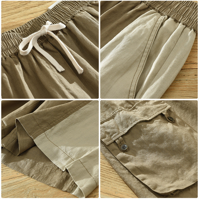 Men's Thin Trendy Loose Color Matching Linen Pants