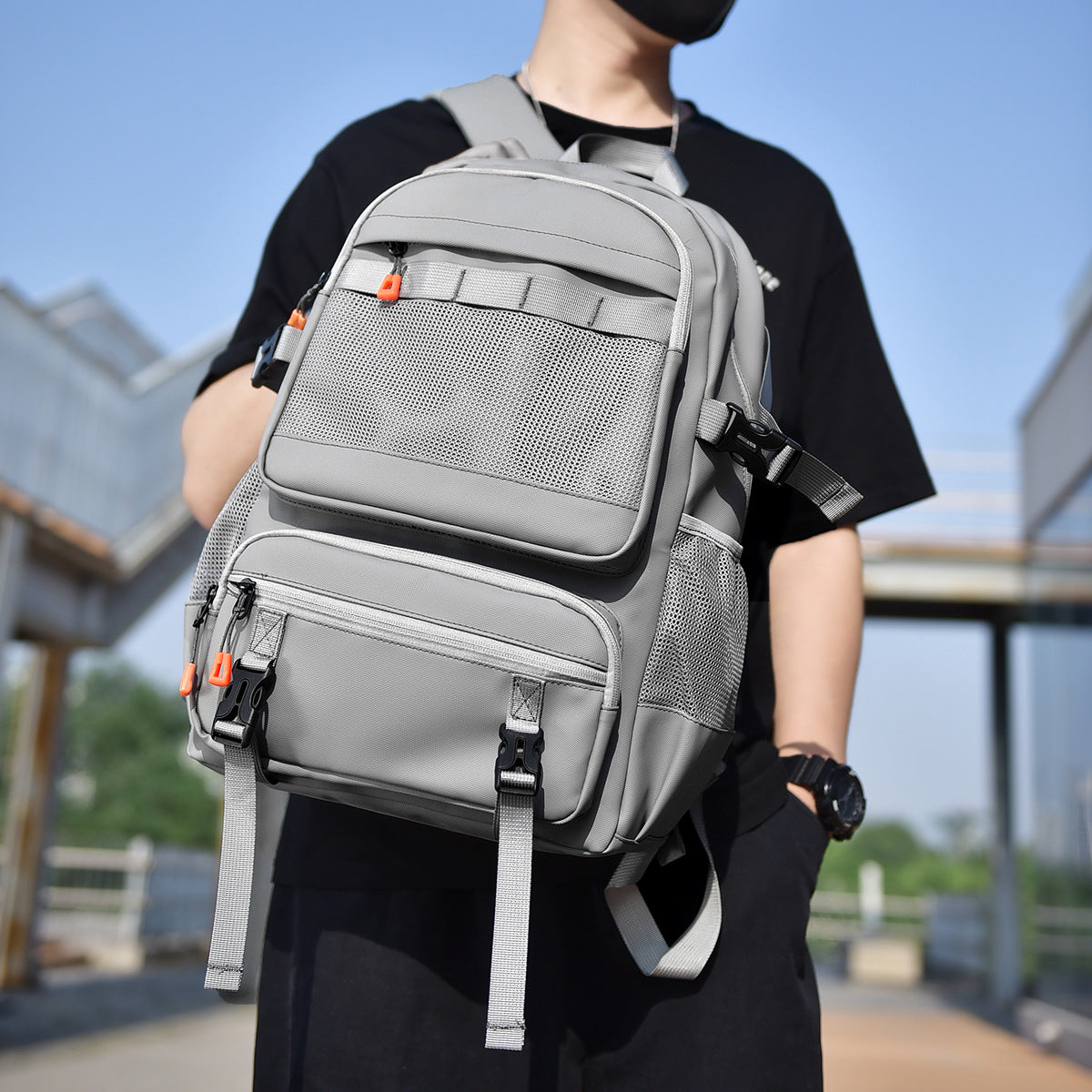 Mens Large-capacity Solid-color Minimalist Business Backpack