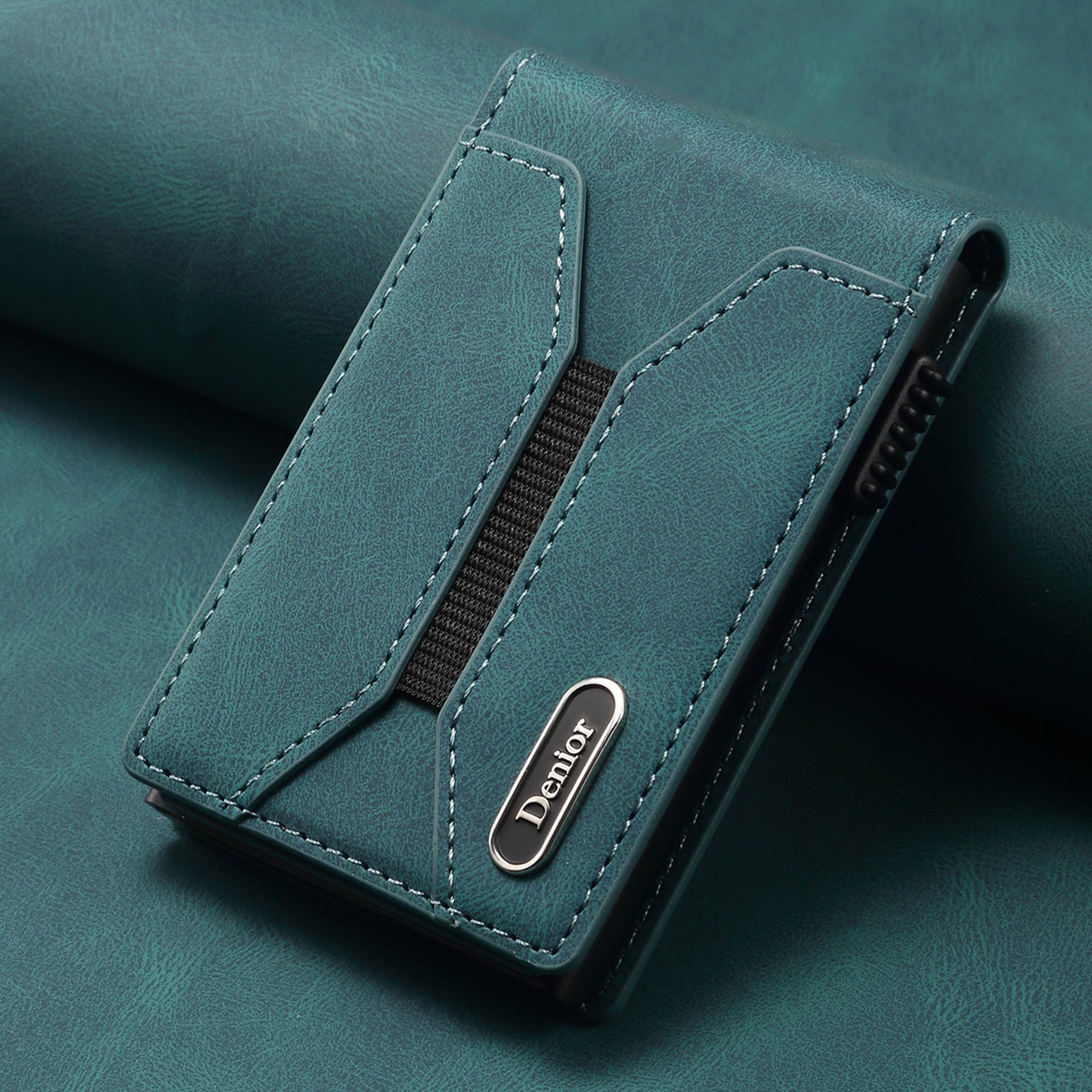 Smooth Leather Button-operated Automatic Pop-up Card Case With Elastic Band Wallet